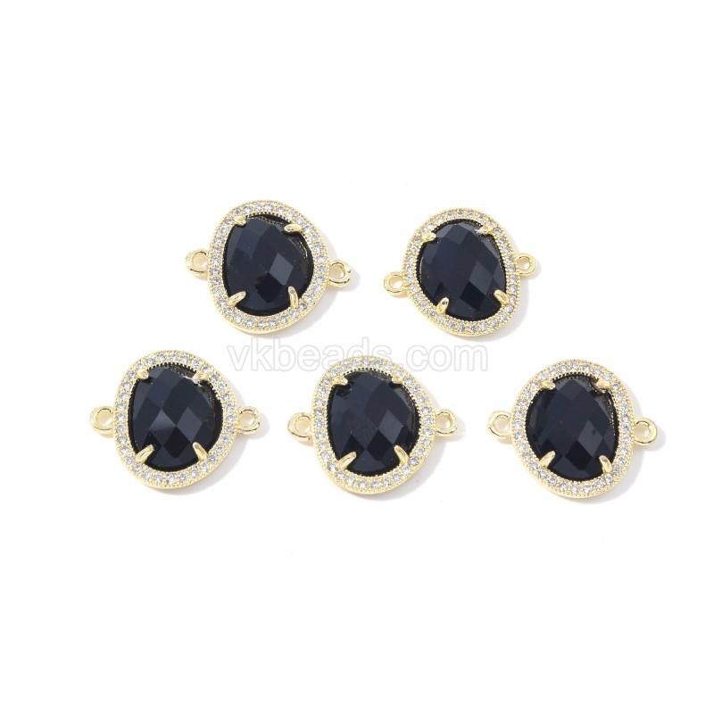Gemstone Faceted Egg Double Rings Connectors, with Micro Pave CZ Edge, Approx 17x20mm, Sell by Piece