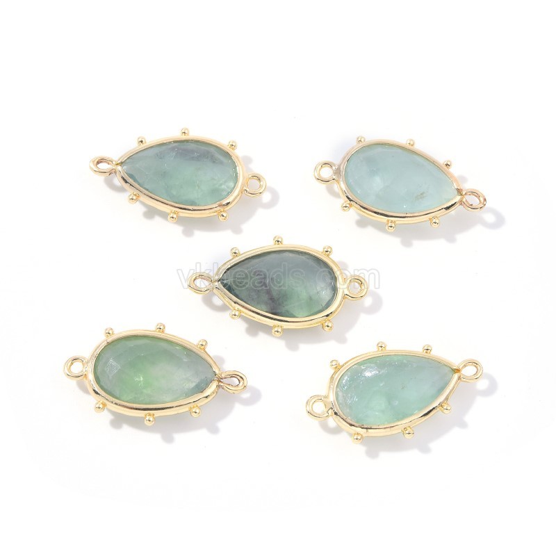 Gemstone Faceted Teardrop Double Rings Connectors, with Gold Plated Base Metal Findings, Approx 15x23mm, Sell by Piece