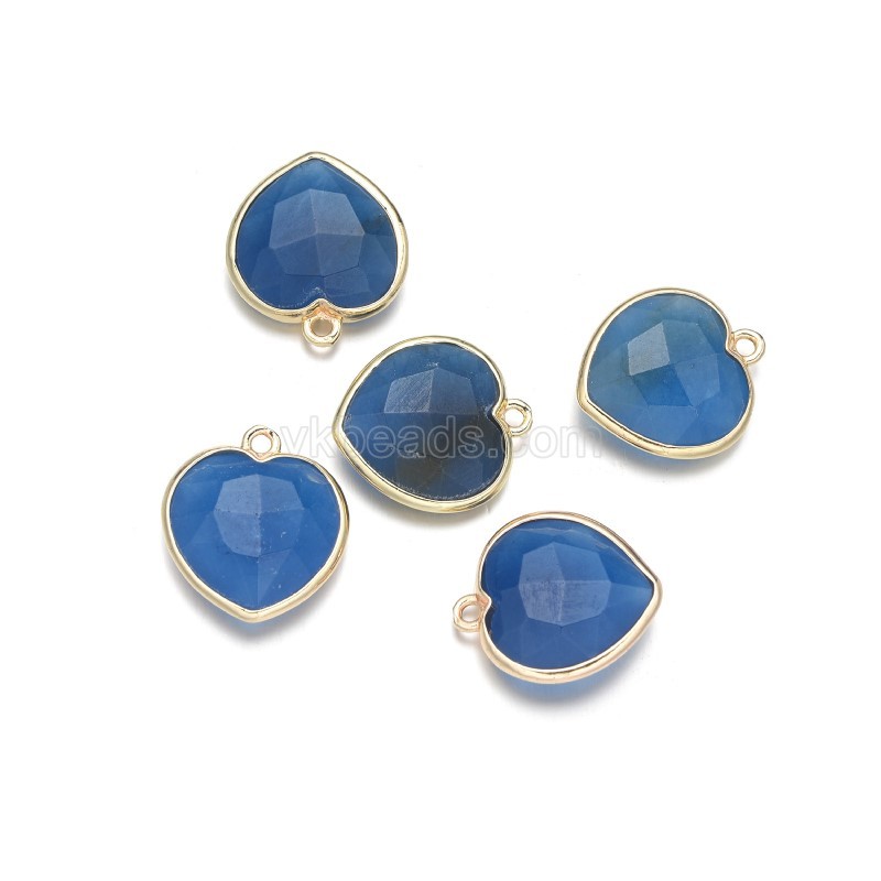 Gemstone Faceted Puffy Heart Charms, with Gold Plated Base Metal Findings, Approx 17mm, Sell by Piece