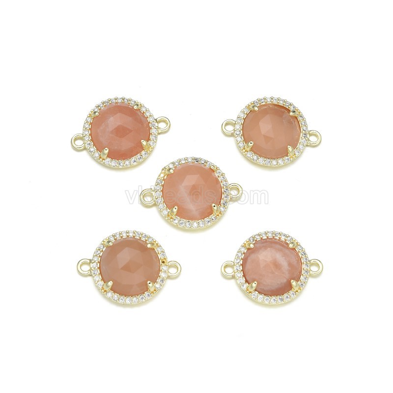 Gemstone Faceted Flat Round Double Rings Connectors, with Micro Pave CZ Base Metal Edge, Approx 13.3mm, Sell by Piece