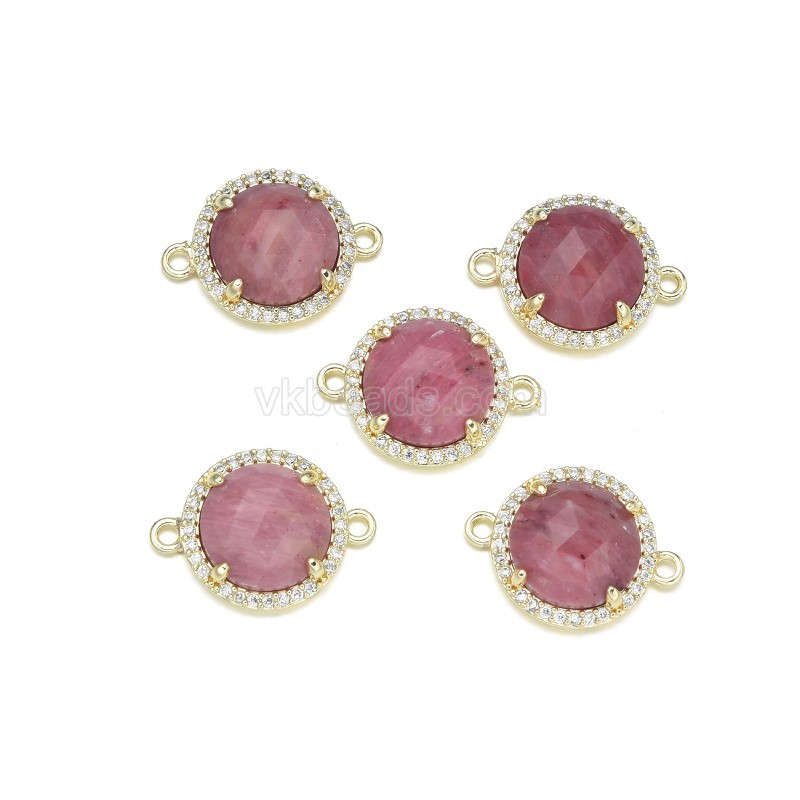 Gemstone Faceted Flat Round Double Rings Connectors, with Micro Pave CZ Base Metal Edge, Approx 13.3mm, Sell by Piece