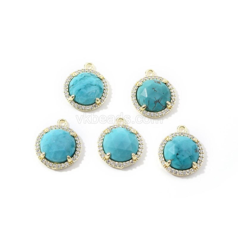 Gemstone Faceted Flat Round Charms, with Micro Pave CZ Base Metal Edge, Approx 13.5mm, Sell by Piece