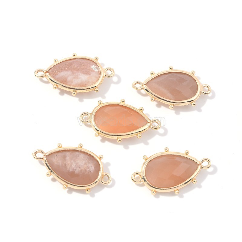 Gemstone Faceted Teardrop Double Rings Connectors, with Gold Plated Base Metal Findings, Approx 15x23mm, Sell by Piece