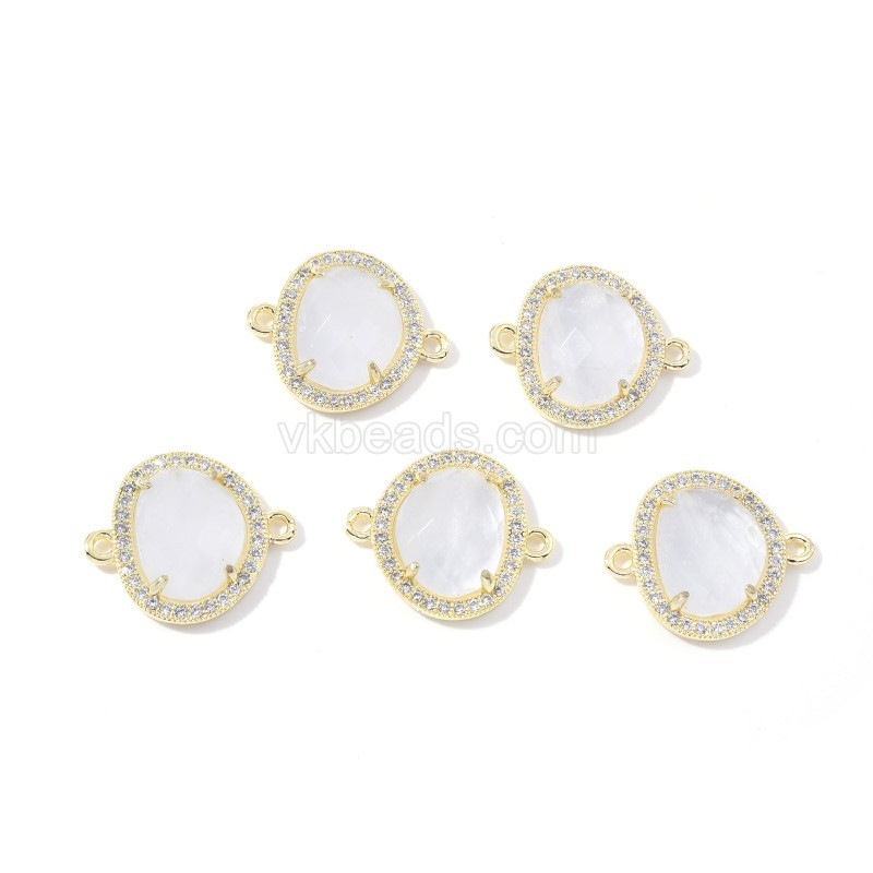 Gemstone Faceted Egg Double Rings Connectors, with Micro Pave CZ Edge, Approx 17x20mm, Sell by Piece