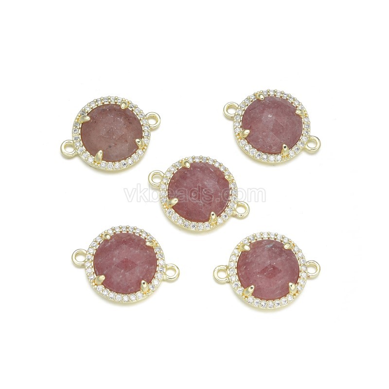 Gemstone Faceted Flat Round Double Rings Connectors, with Micro Pave CZ Base Metal Edge, Approx 13.3mm, Sell by Piece