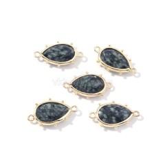 Gemstone Faceted Teardrop Double Rings Connectors, with Gold Plated Base Metal Findings, Approx 15x23mm, Sell by Piece