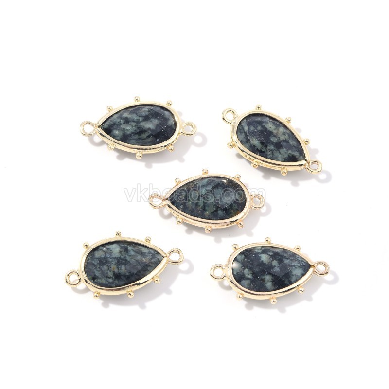 Gemstone Faceted Teardrop Double Rings Connectors, with Gold Plated Base Metal Findings, Approx 15x23mm, Sell by Piece
