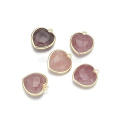 Gemstone Faceted Puffy Heart Charms, with Base Metal Edge, Approx 17mm, Sell by Piece