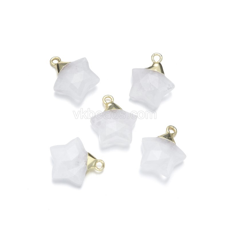 Gemstone Faceted Puffy Star Charms, with Base Metal Findings, Approx 15mm, Sell by Piece