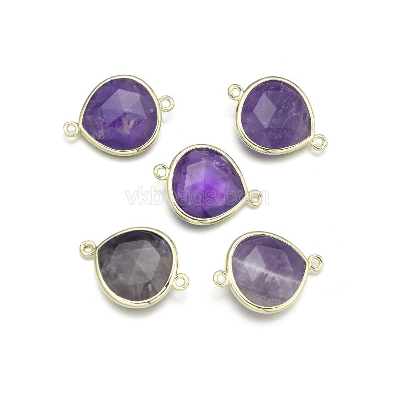 Gemstone Faceted Teardrop Double Rings Connectors, Approx 18x24mm, Sell by Piece