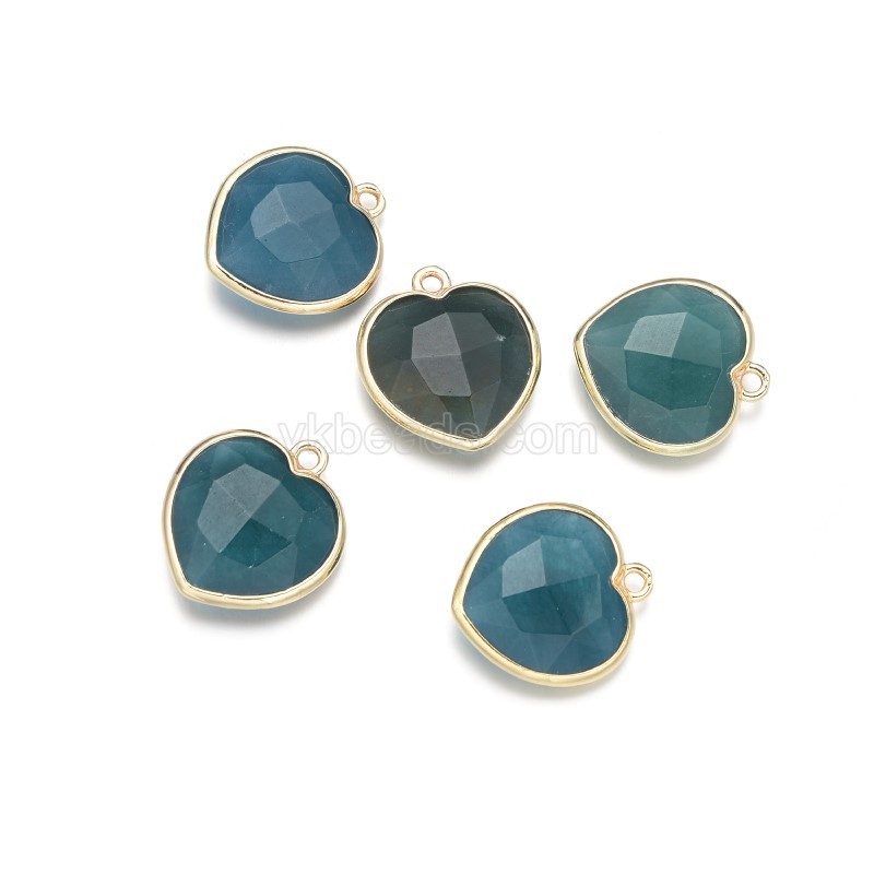 Gemstone Faceted Puffy Heart Charms, with Base Metal Edge, Approx 17mm, Sell by Piece
