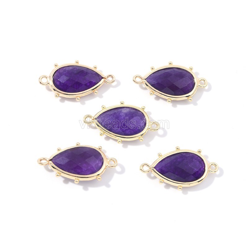 Gemstone Faceted Teardrop Double Rings Connectors, Approx 15x23mm, Sell by Piece
