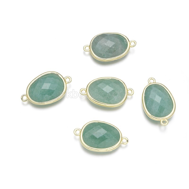 Gemstone Faceted Oval Double Rings Base Metal Connectors, Approx 12x23mm, Sell by Piece