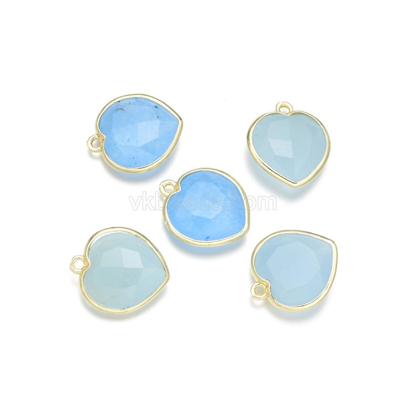 Gemstone Faceted Puffy Heart Charms, with Gold Plated Base Metal Findings, Approx 17mm, Sell by Piece