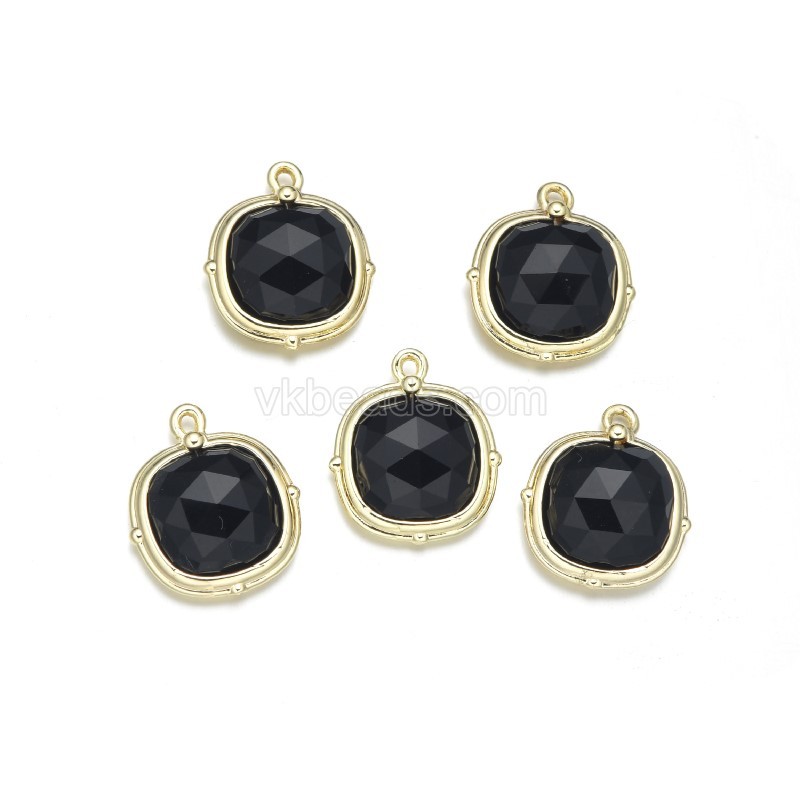 Gemstone Faceted Square Charms, with Gold Plated Base Metal Findings, Approx 13mm, Sell by Piece
