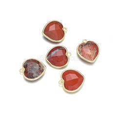 Gemstone Faceted Puffy Heart Charms, with Gold Plated Base Metal Findings, Approx 17mm, Sell by Piece