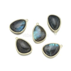 Gemstone Smooth Egg Charms, with Base Metal Edge, Approx 18x25mm, Sell by Piece