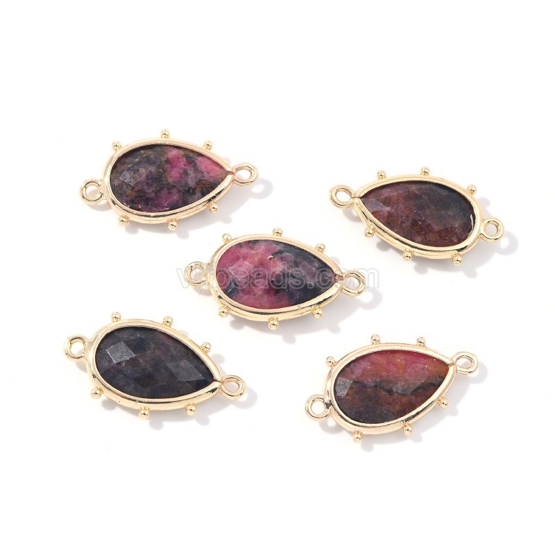 Gemstone Faceted Teardrop Double Rings Connectors, with Gold Plated Base Metal Findings, Approx 15x23mm, Sell by Piece