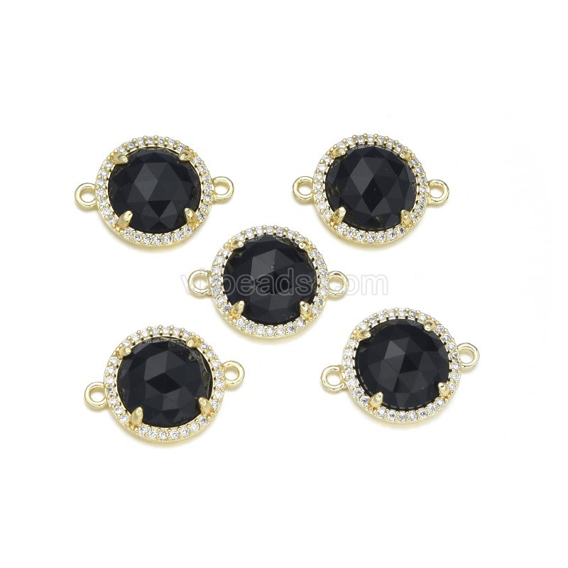 Gemstone Faceted Flat Round Double Rings Connectors, with Micro Pave CZ Base Metal Edge, Approx 13.3mm, Sell by Piece