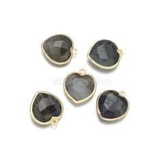 Gemstone Faceted Puffy Heart Charms, with Gold Plated Base Metal Findings, Approx 17mm, Sell by Piece