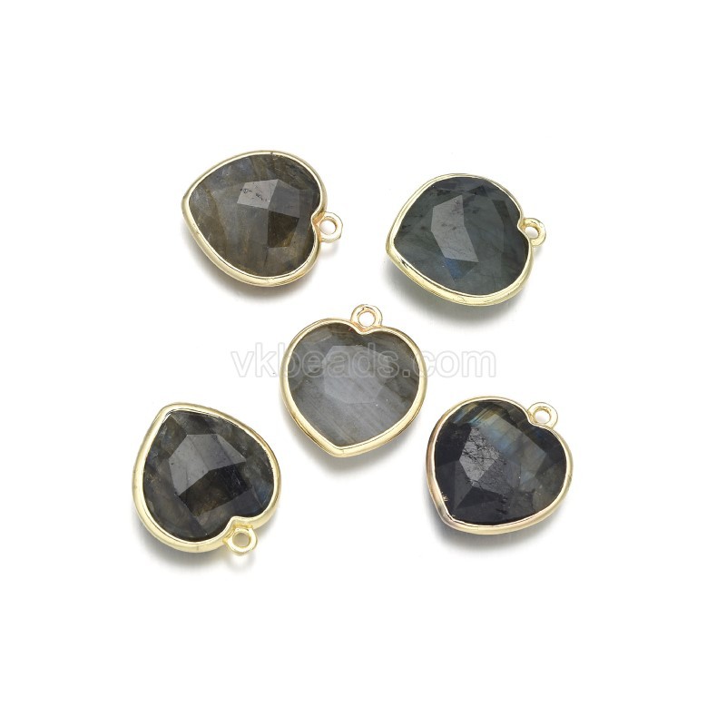 Gemstone Faceted Puffy Heart Charms, with Gold Plated Base Metal Findings, Approx 17mm, Sell by Piece