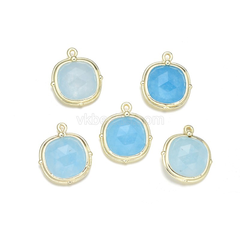 Gemstone Faceted Square Charms, with Gold Plated Base Metal Findings, Approx 13mm, Sell by Piece