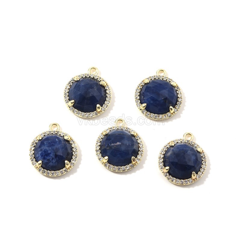 Gemstone Faceted Flat Round Charms, with Micro Pave CZ Base Metal Edge, Approx 13.5mm, Sell by Piece