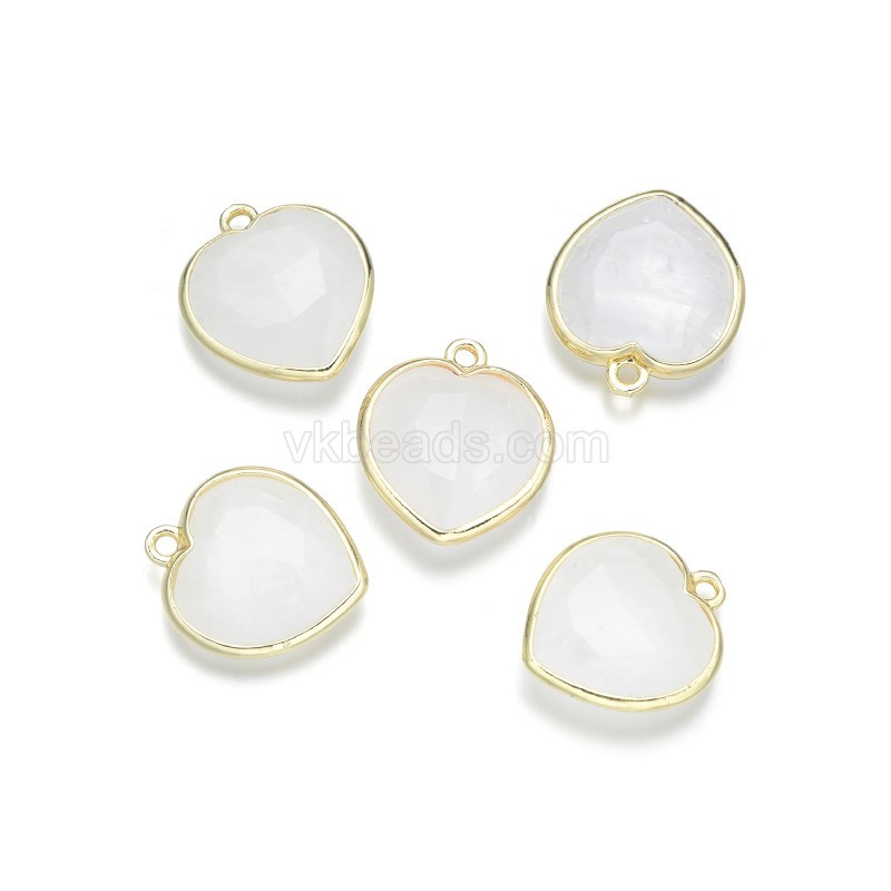 Gemstone Faceted Puffy Heart Charms, with Base Metal Edge, Approx 17mm, Sell by Piece