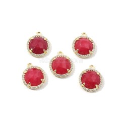 Gemstone Faceted Flat Round Charms, with Micro Pave CZ Base Metal Edge, Approx 13.5mm, Sell by Piece