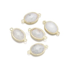 Gemstone Faceted Oval Double Rings Base Metal Connectors, Approx 12x23mm, Sell by Piece
