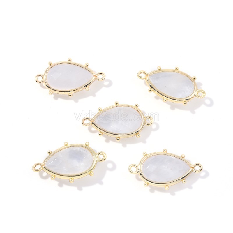 Gemstone Faceted Teardrop Double Rings Connectors, with Gold Plated Base Metal Findings, Approx 15x23mm, Sell by Piece