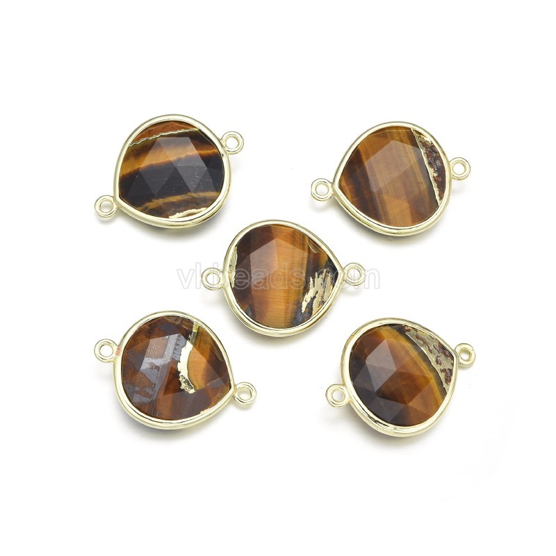 Gemstone Faceted Teardrop Double Rings Connectors, Approx 18x24mm, Sell by Piece