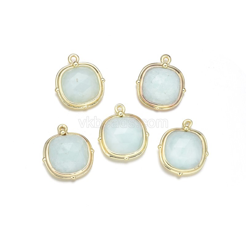 Gemstone Faceted Square Charms, with Gold Plated Base Metal Findings, Approx 13mm, Sell by Piece