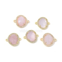 Gemstone Faceted Egg Double Rings Connectors, with Micro Pave CZ Edge, Approx 17x20mm, Sell by Piece