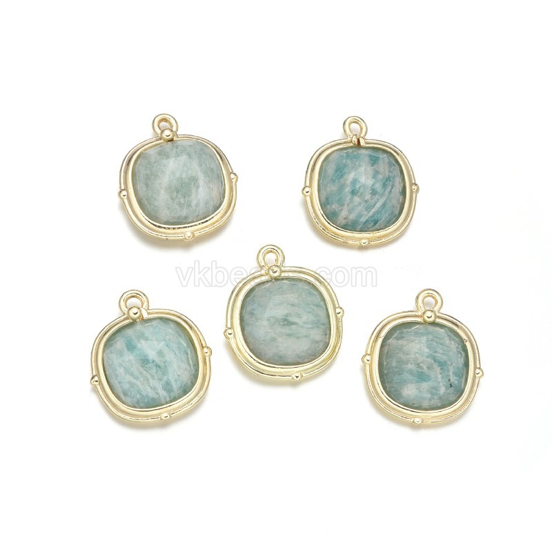 Gemstone Faceted Square Charms, with Gold Plated Base Metal Findings, Approx 13mm, Sell by Piece