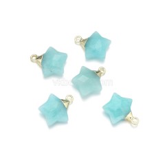 Gemstone Faceted Puffy Star Charms, with Base Metal Findings, Approx 15mm, Sell by Piece