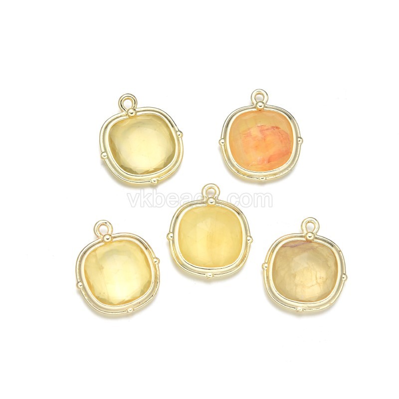 Gemstone Faceted Square Charm Pendants, with Base Metal Edge, Approx 13mm, Sell by Piece