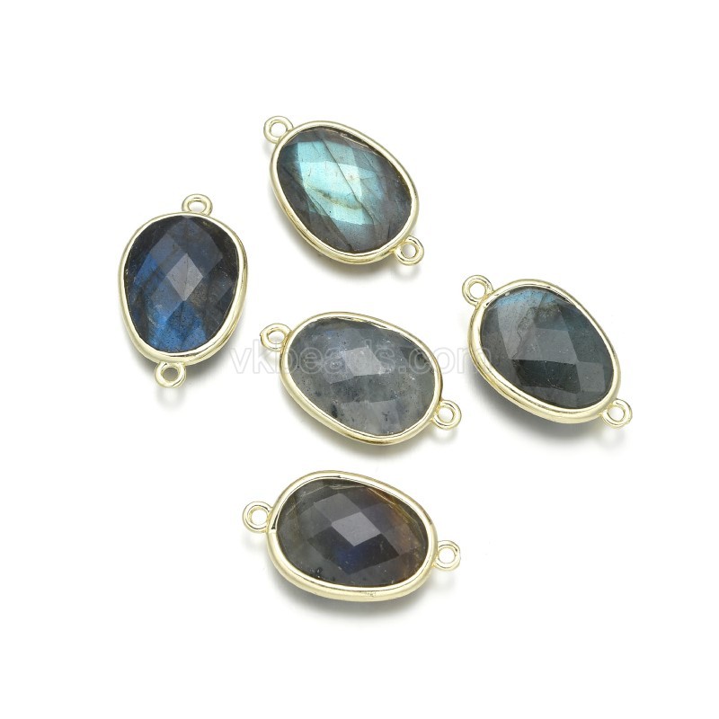 Gemstone Faceted Oval Double Rings Base Metal Connectors, Approx 12x23mm, Sell by Piece