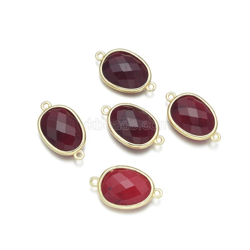Gemstone Faceted Oval Double Rings Base Metal Connectors, Approx 12x23mm, Sell by Piece