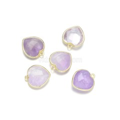 Gemstone Faceted Puffy Heart Charms, with Gold Plated Base Metal Findings, Approx 17mm, Sell by Piece