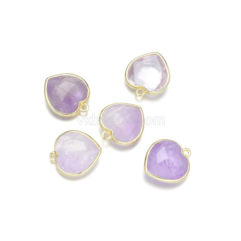 Gemstone Faceted Puffy Heart Charms, with Gold Plated Base Metal Findings, Approx 17mm, Sell by Piece