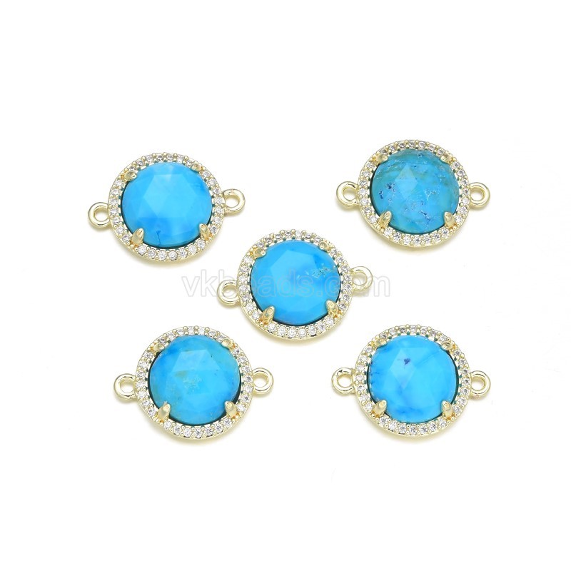 Gemstone Faceted Flat Round Double Rings Connectors, with Micro Pave CZ Base Metal Edge, Approx 13.3mm, Sell by Piece
