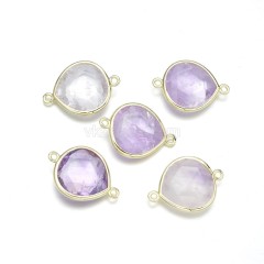 Gemstone Faceted Teardrop Double Rings Connectors, Approx 18x24mm, Sell by Piece