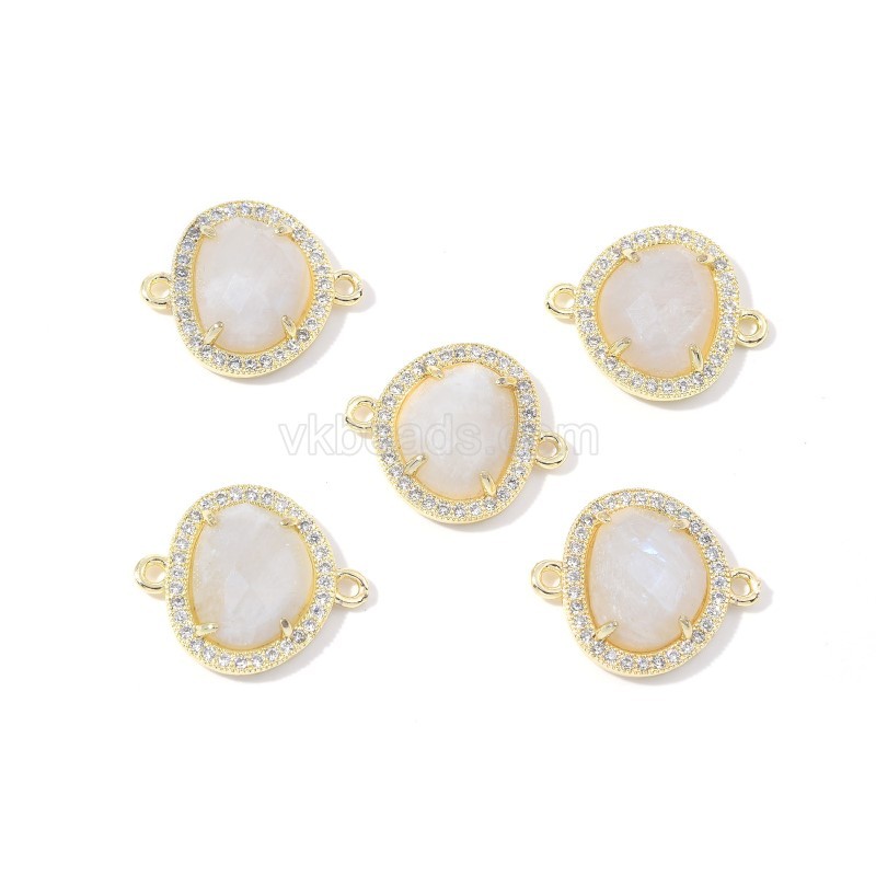 Gemstone Faceted Egg Double Rings Connectors, with Micro Pave CZ Edge, Approx 17x20mm, Sell by Piece