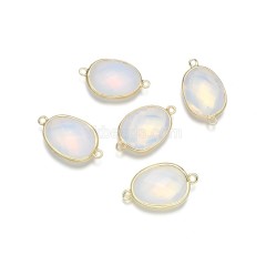 Gemstone Faceted Oval Double Rings Base Metal Connectors, Approx 12x23mm, Sell by Piece