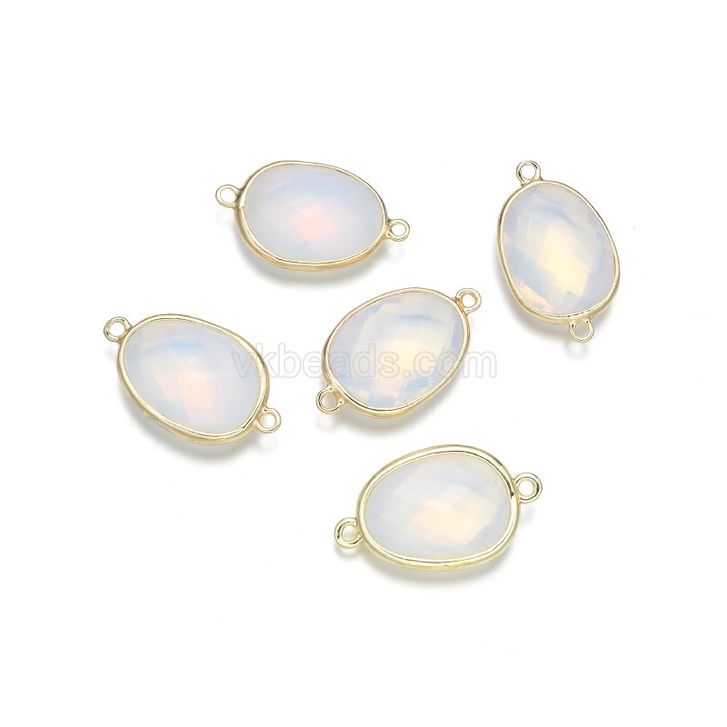 Gemstone Faceted Oval Double Rings Base Metal Connectors, Approx 12x23mm, Sell by Piece