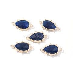 Gemstone Faceted Teardrop Double Rings Connectors, with Gold Plated Base Metal Findings, Approx 15x23mm, Sell by Piece