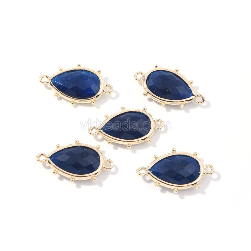 Gemstone Faceted Teardrop Double Rings Connectors, with Gold Plated Base Metal Findings, Approx 15x23mm, Sell by Piece