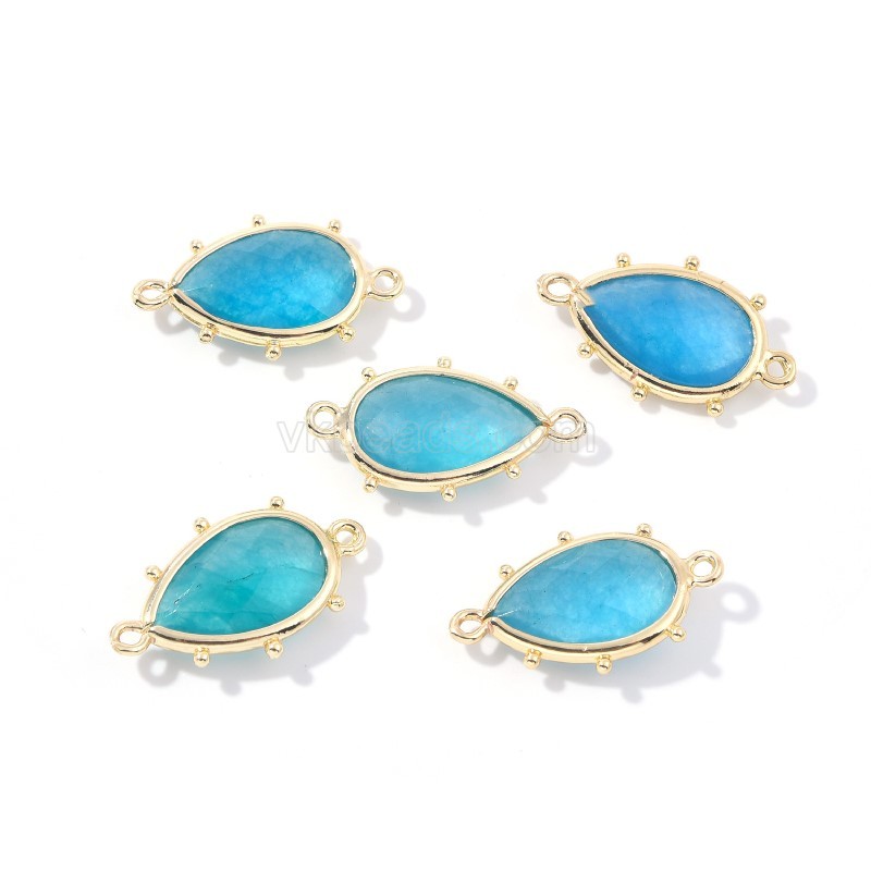 Gemstone Faceted Teardrop Double Rings Connectors, with Gold Plated Base Metal Findings, Approx 15x23mm, Sell by Piece