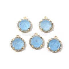 Gemstone Faceted Flat Round Charms, with Micro Pave CZ Gold Plated Base Metal Findings, Approx 13.5mm, Sell by Piece